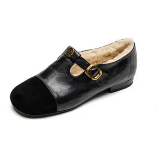 HOKUJO™ –  本革シープスキン マリージェーン カメリアアクセント付き