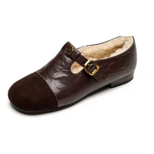 HOKUJO™ –  本革シープスキン マリージェーン カメリアアクセント付き