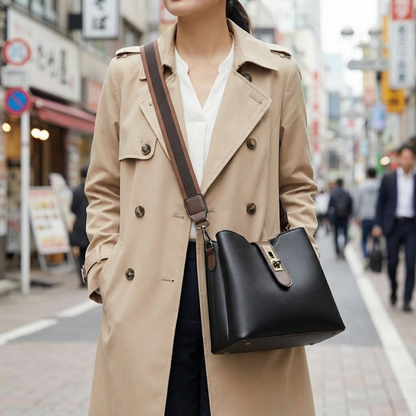 AUREMI™ 本革バケットショルダーバッグ（3室収納）