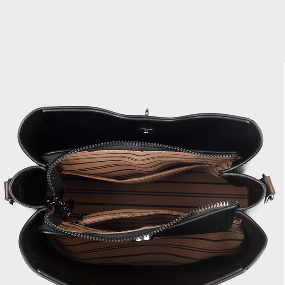 AUREMI™ 本革バケットショルダーバッグ（3室収納）