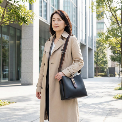AUREMI™ 本革バケットショルダーバッグ（3室収納）