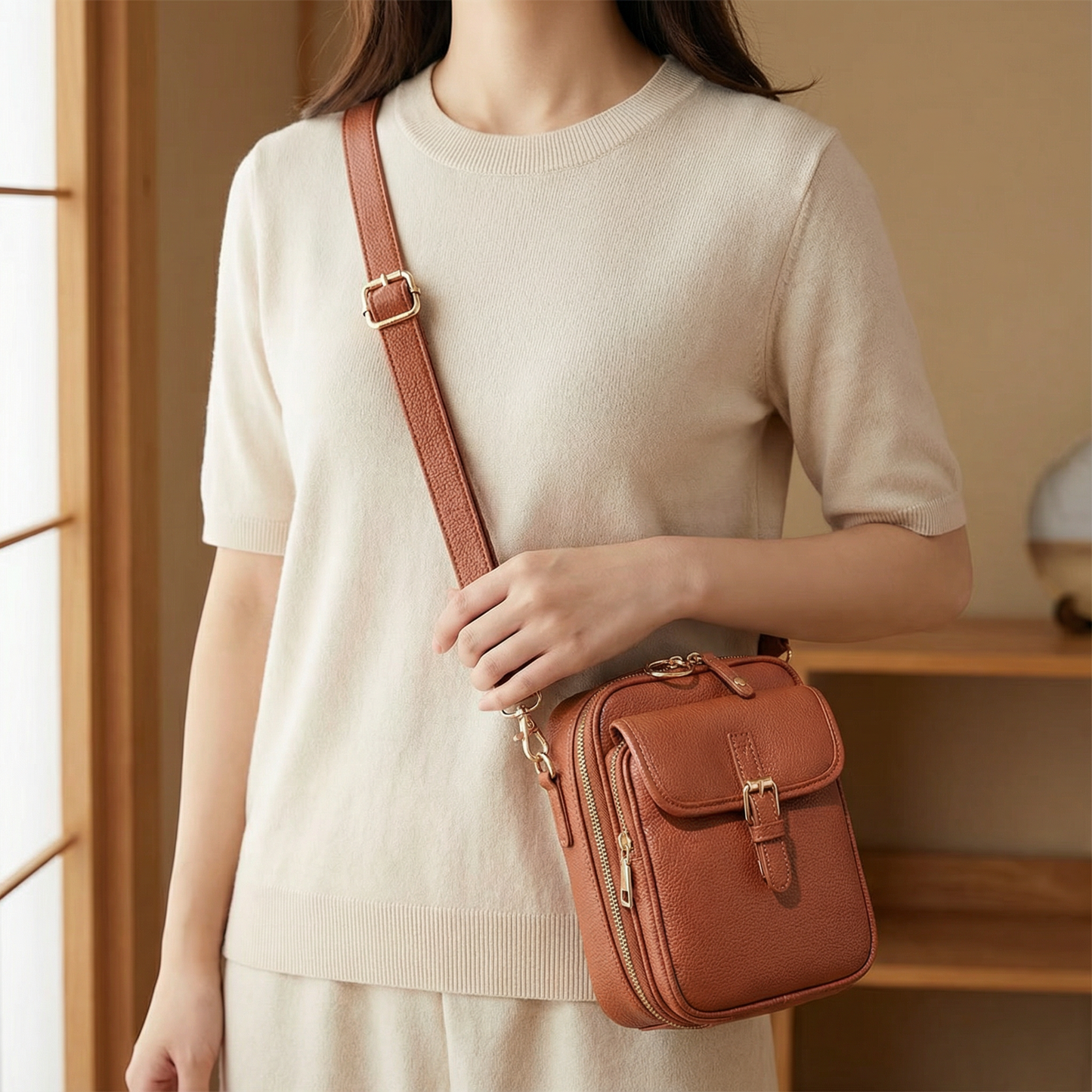 AUREMI™ 3層収納ショルダーバッグ