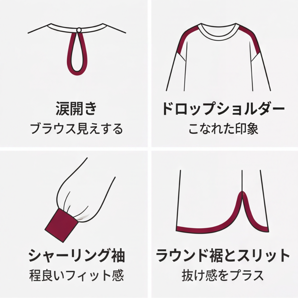 AUREMI™ - シャーリング袖ブラウス（体型カバー）