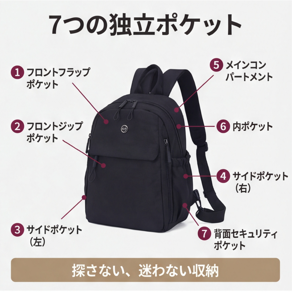AUREMI™ 軽量マルチポケットバックパック