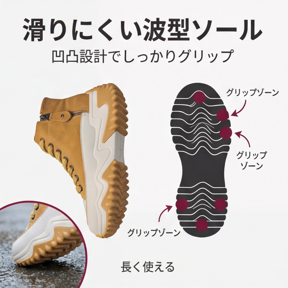 AUREMI™ 牛革プラットフォームスニーカー（サイドジッパー付き）
