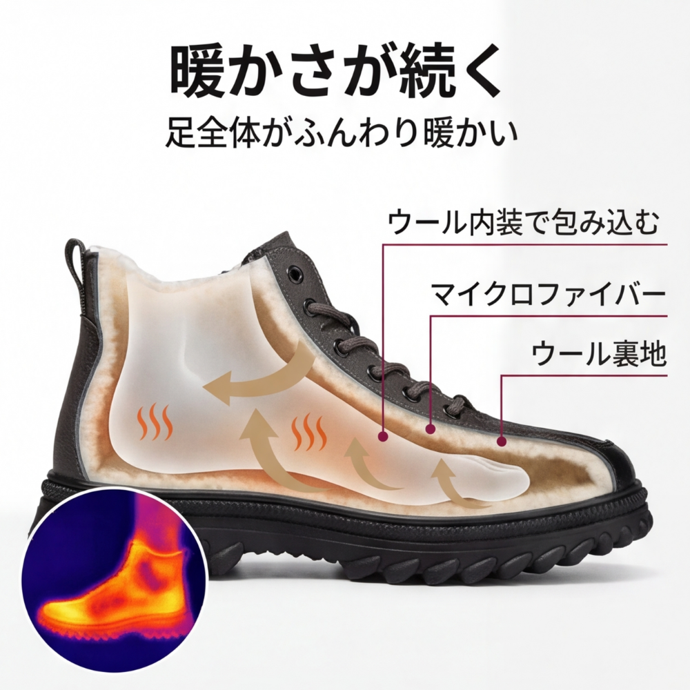 AUREMI™ 裏起毛メンズブーツ（サイドジッパー付き）