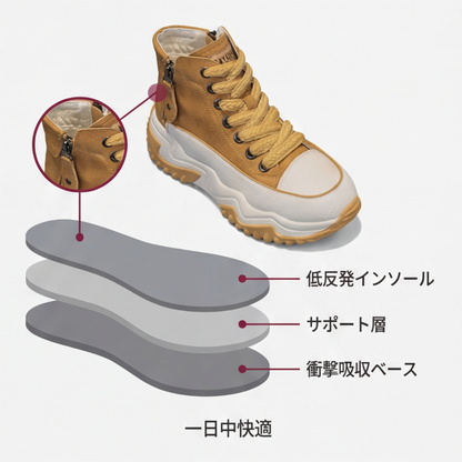 AUREMI™ 牛革プラットフォームスニーカー（サイドジッパー付き）