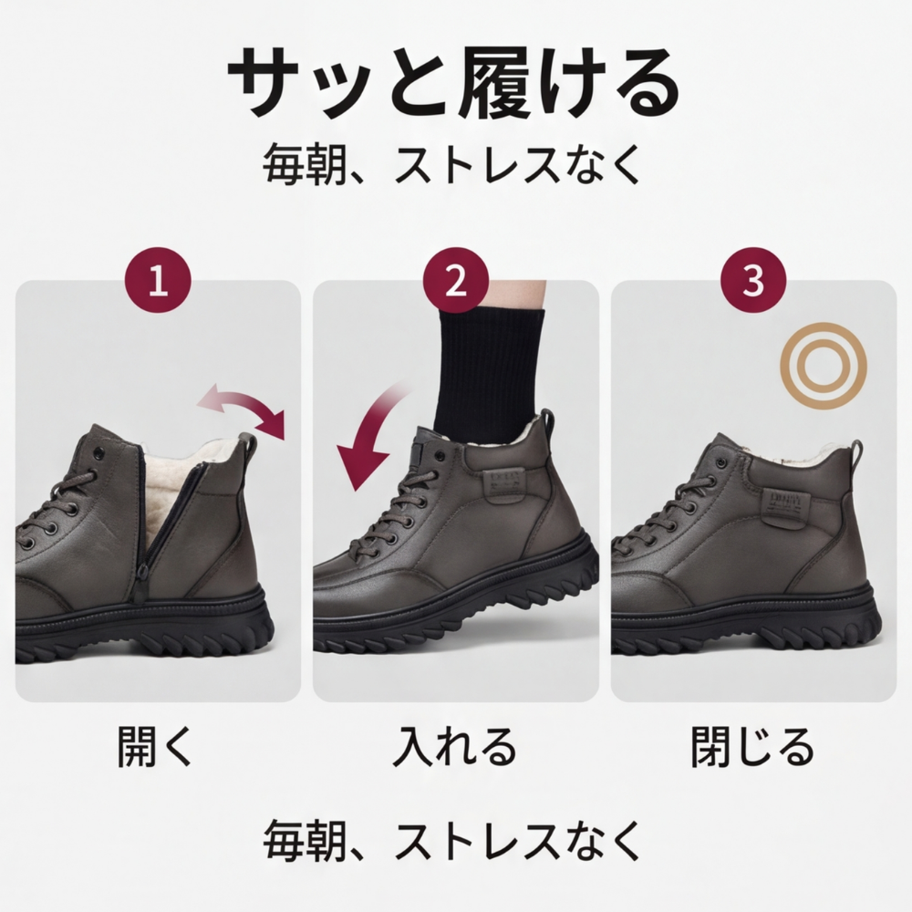 AUREMI™ 裏起毛メンズブーツ（サイドジッパー付き）