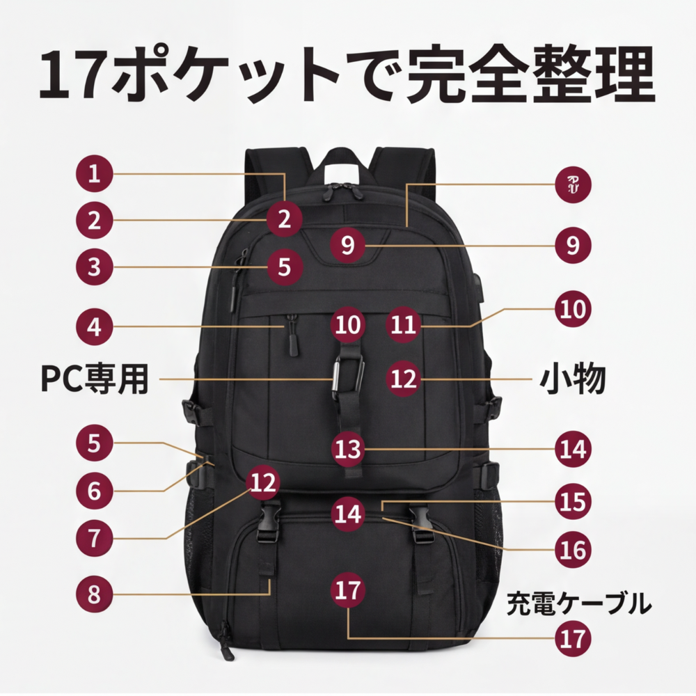 AUREMI™ 拡張可能大容量バックパック（シューズ収納付き）