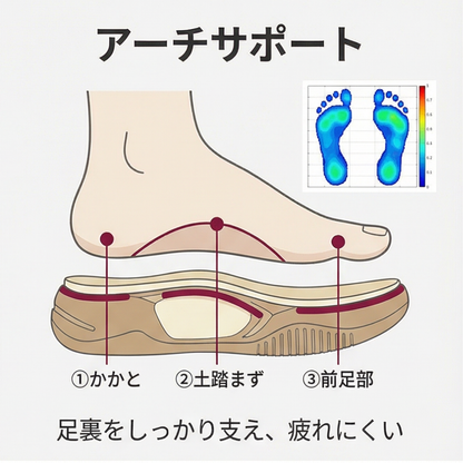AUREMI™ 厚底マジックテープスニーカー（幅広設計）