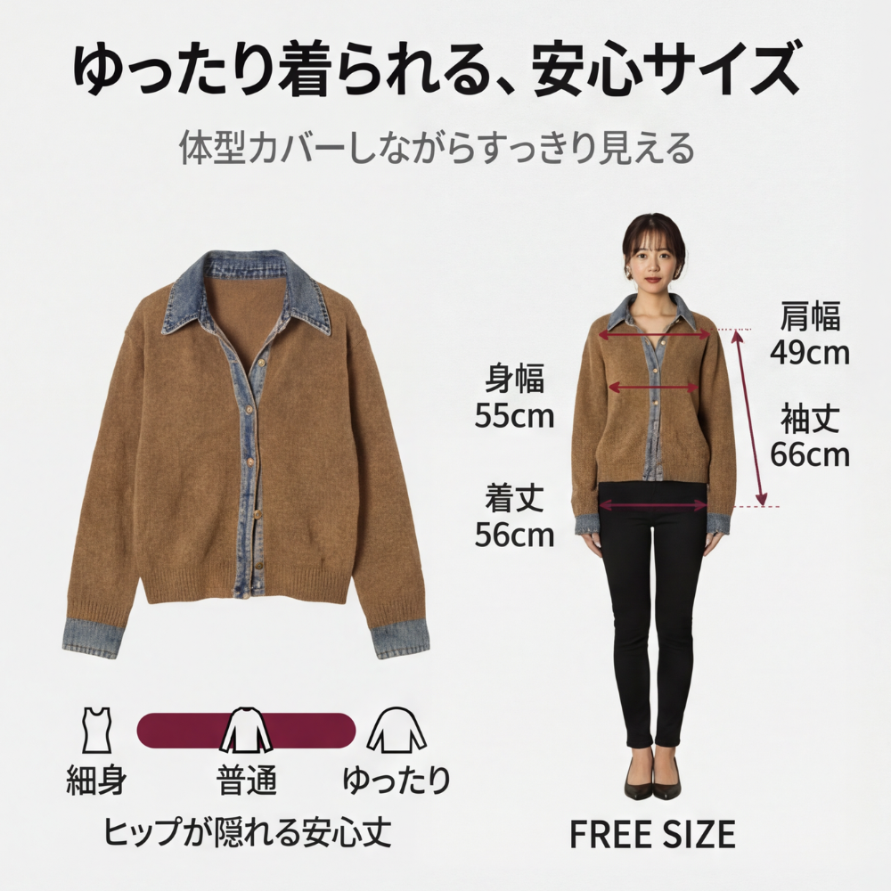 AUREMI™ デニムドッキングニットカーディガン