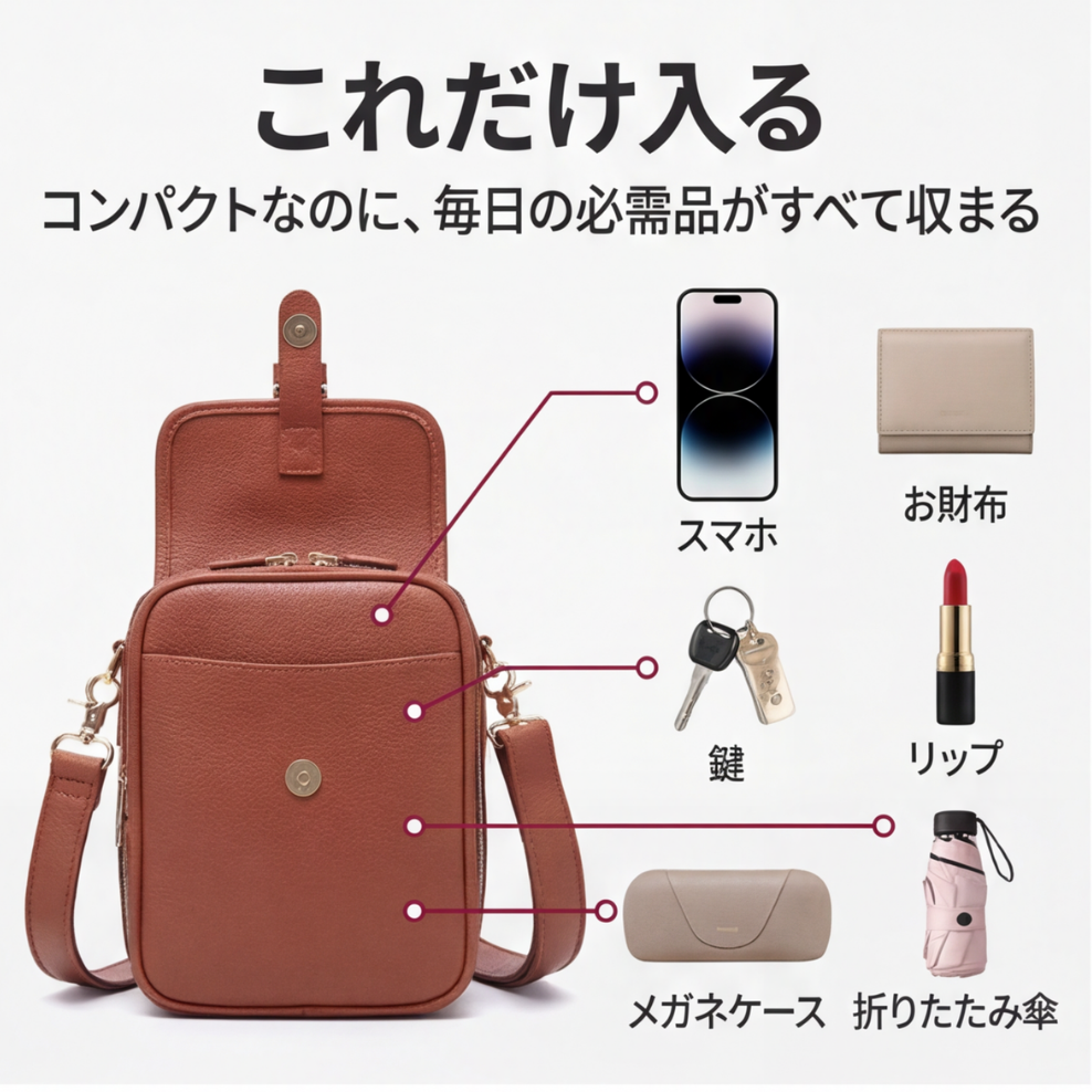 AUREMI™ 3層収納ショルダーバッグ