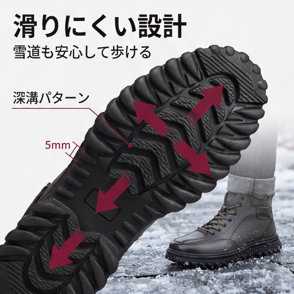 AUREMI™ 裏起毛メンズブーツ（サイドジッパー付き）
