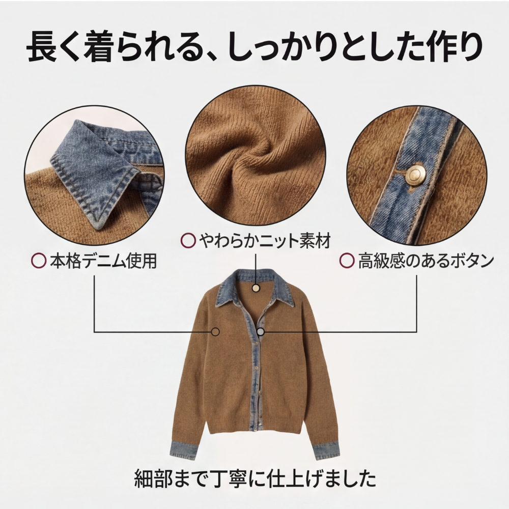 AUREMI™ デニムドッキングニットカーディガン