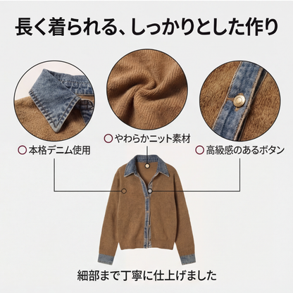 AUREMI™ デニムドッキングニットカーディガン