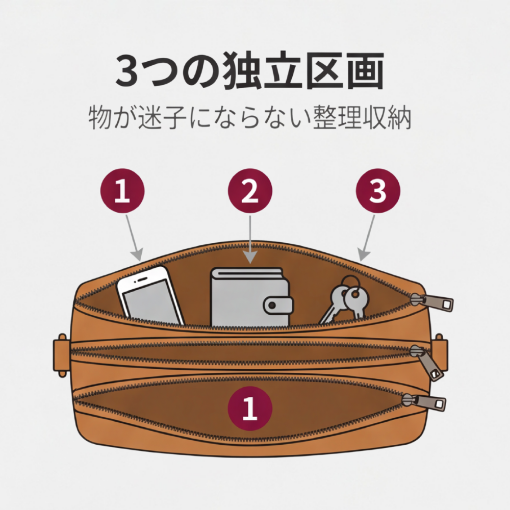AUREMI™ 3区画ショルダーバッグ（ウォレット内蔵）