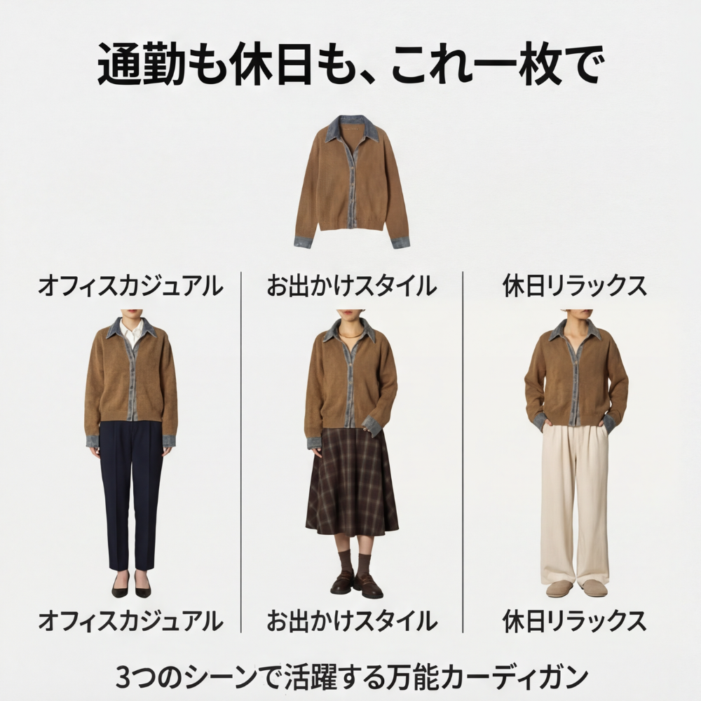 AUREMI™ デニムドッキングニットカーディガン