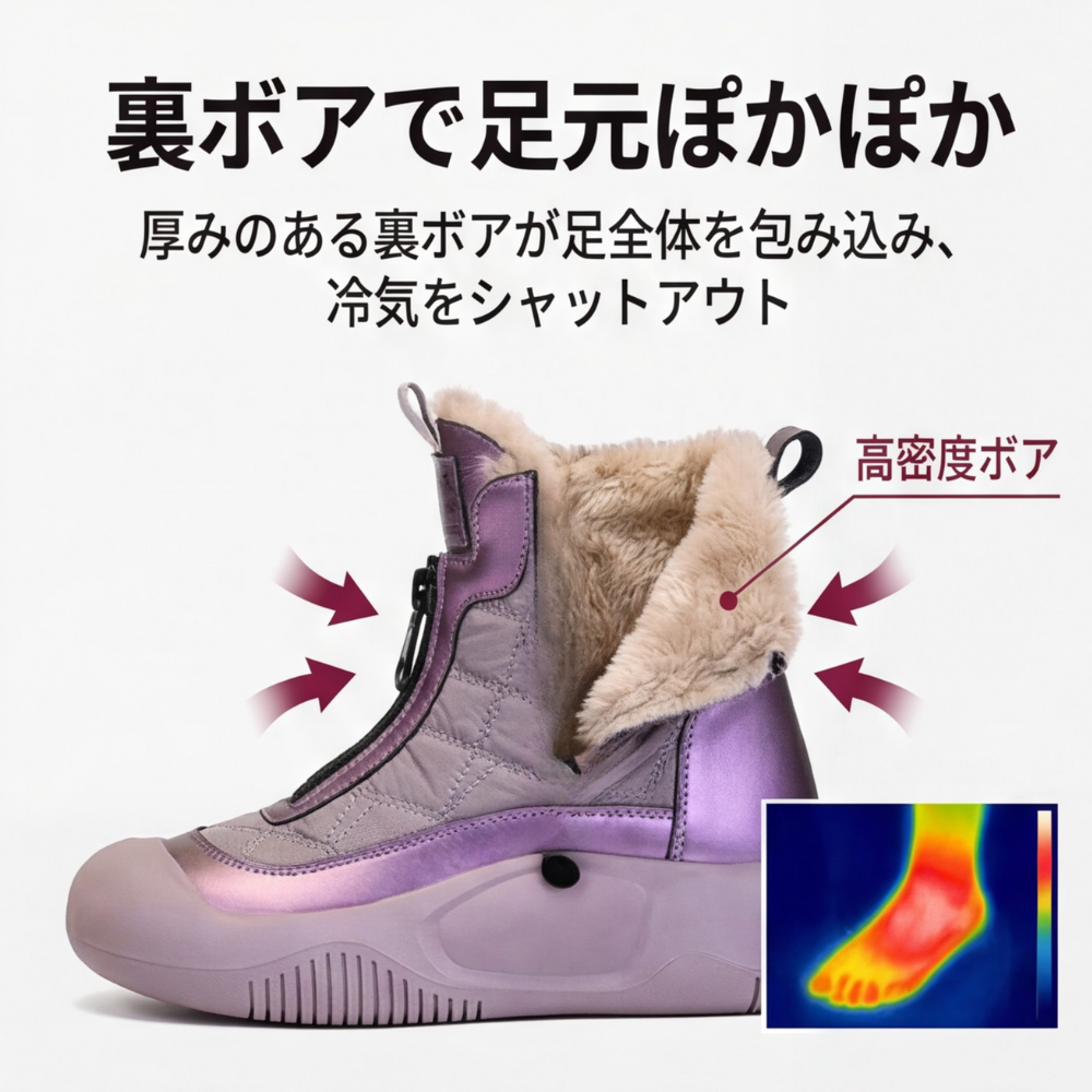 AUREMI™ 裏ボアウィンターブーツ（フロントジッパー）