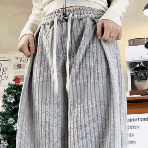 AUREMI™ リブワイドパンツ（ゆったりフィット・美脚）