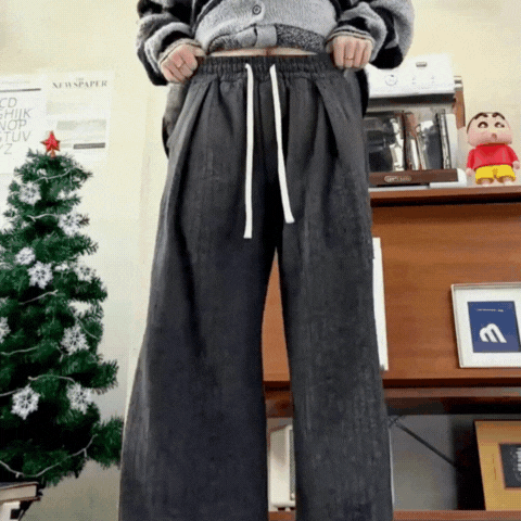 AUREMI™ リブワイドパンツ（ゆったりフィット・美脚）