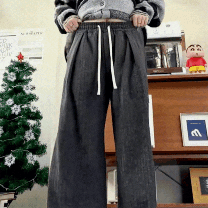 AUREMI™ リブワイドパンツ（ゆったりフィット・美脚）