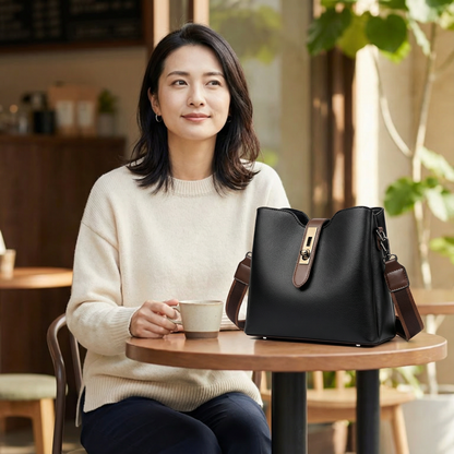 AUREMI™ 本革バケットショルダーバッグ（3室収納）